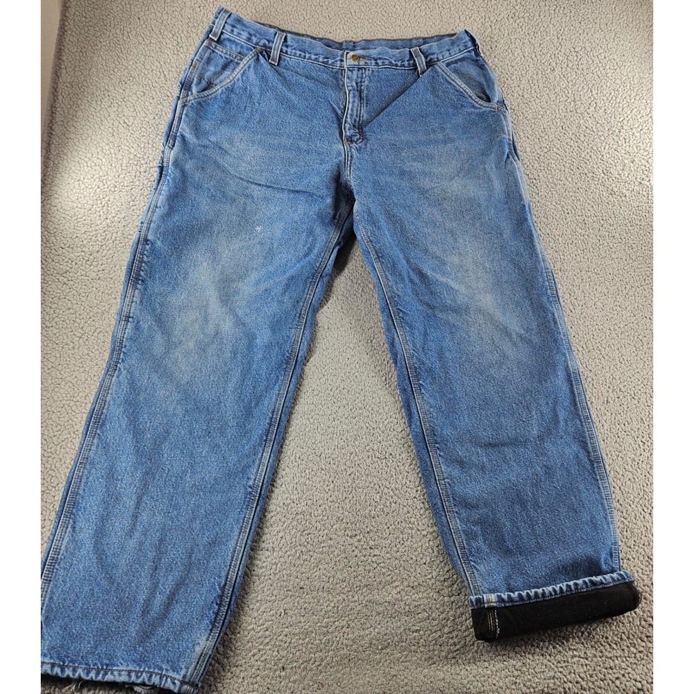 Carhartt Carpenter‎ Jeans Mens 40x32 Blue Denim Fleece Lined Workwear